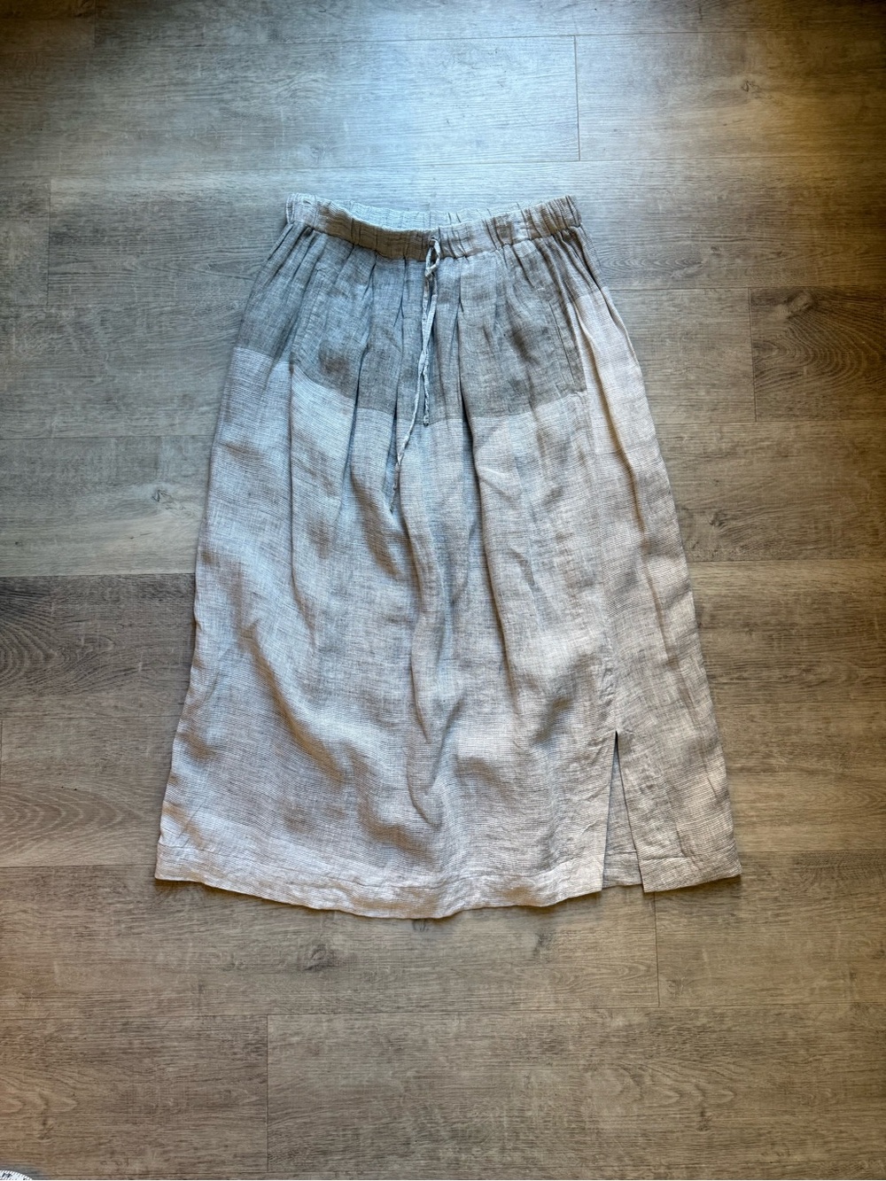 Ivan Grundahl Copenhagen 100% Linen Drawstring Waist Midi Skirt SZ 42 Lagenlook